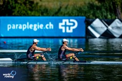 James Gare (b), Tobias Schroder (s), Men's Double Sculls, Great Britain, 2025 World Rowing Cup Lucerne, Lucerne, Switzerland / © World Rowing / Benedict Tufnell