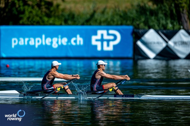 James Gare (b), Tobias Schroder (s), Men's Double Sculls, Great Britain, 2025 World Rowing Cup Lucerne, Lucerne, Switzerland / © World Rowing / Benedict Tufnell