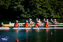 Yongmei Wu (b), Xinyu Lin,  Rui Ju, Rongrong Yang (s), Women's Four, People's Republic of China, 2025 World Rowing Cup Lucerne, Lucerne, Switzerland / © World Rowing / Benedict Tufnell
