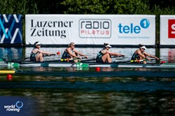 Claire Feerick (b), Aisling Hayes, Imogen Magner, Natalie Long (s), Women's Four, Ireland, 2025 World Rowing Cup Lucerne, Lucerne, Switzerland / © World Rowing / Benedict Tufnell