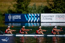 Sheung Yee Wong (b), Wing Yan Winne Hung, Wing Wun Leung, King Wan Leung (s), Women's Four, Hong Kong, China, 2025 World Rowing Cup Lucerne, Lucerne, Switzerland / © World Rowing / Benedict Tufnell