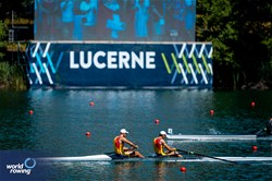 Florin Arteni (b), Florin Sorin Lehaci (s), Men's Pair, Romania, 2025 World Rowing Cup Lucerne, Lucerne, Switzerland / © World Rowing / Benedict Tufnell