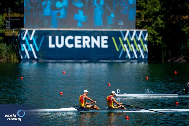 Florin Arteni (b), Florin Sorin Lehaci (s), Men's Pair, Romania, 2025 World Rowing Cup Lucerne, Lucerne, Switzerland / © World Rowing / Benedict Tufnell