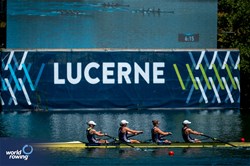 Elizabeth Witt (b), Martha Birtles, Juliette Perry, Amelia Standing (s), Women's Four, Great Britain, 2025 World Rowing Cup Lucerne, Lucerne, Switzerland / © World Rowing / Benedict Tufnell