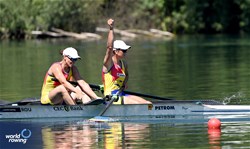 Maria Magadlena Rusu (b), Simona Radis (s), Women's Pair, Romania, 2025 World Rowing Cup Lucerne, Lucerne, Switzerland / © Detlev Seyb / MyRowingPhoto.com