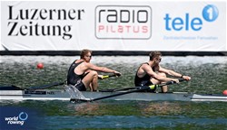 Oliver Welch (b), Benjamin Taylor (s), Men's Pair, New Zealand, 2025 World Rowing Cup Lucerne, Lucerne, Switzerland / © Detlev Seyb / MyRowingPhoto.com