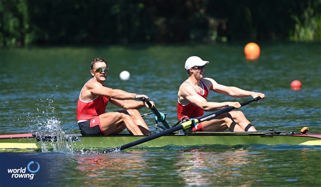 Jonah Plock (b), Patrick Brunner (s), Men's Pair, Switzerland, 2025 World Rowing Cup Lucerne, Lucerne, Switzerland / © Detlev Seyb / MyRowingPhoto.com