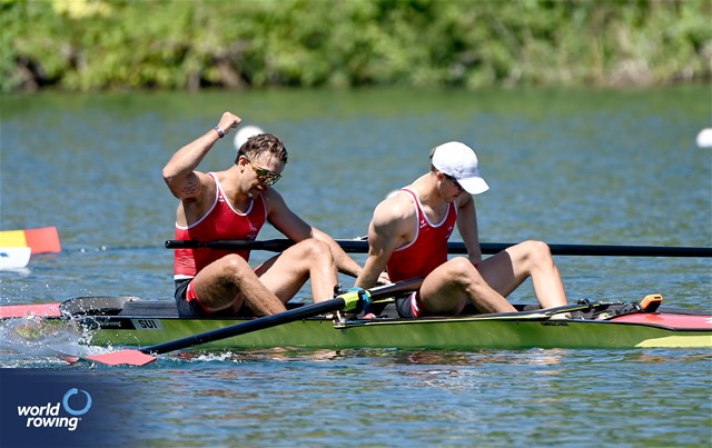 Jonah Plock (b), Patrick Brunner (s), Men's Pair, Switzerland, 2025 World Rowing Cup Lucerne, Lucerne, Switzerland / © Detlev Seyb / MyRowingPhoto.com