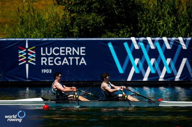 Daire Lynch (b), Paul O'Donovan (s), Men's Double Sculls, Ireland, 2025 World Rowing Cup Lucerne, Lucerne, Switzerland / © World Rowing / Benedict Tufnell