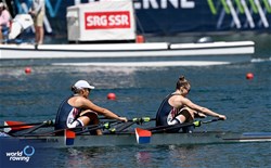 Katheryn Flynn (b), Grace Joyce (s), Women's Double Sculls, United States of America, 2025 World Rowing Cup Lucerne, Lucerne, Switzerland / © Detlev Seyb / MyRowingPhoto.com