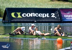 Tom Graenitz (b), Felix Heinrich, Ole Hohensee, Oliver Holtz (s), Men's Quadruple Sculls, Germany, 2025 World Rowing Cup Lucerne, Lucerne, Switzerland / © Detlev Seyb / MyRowingPhoto.com