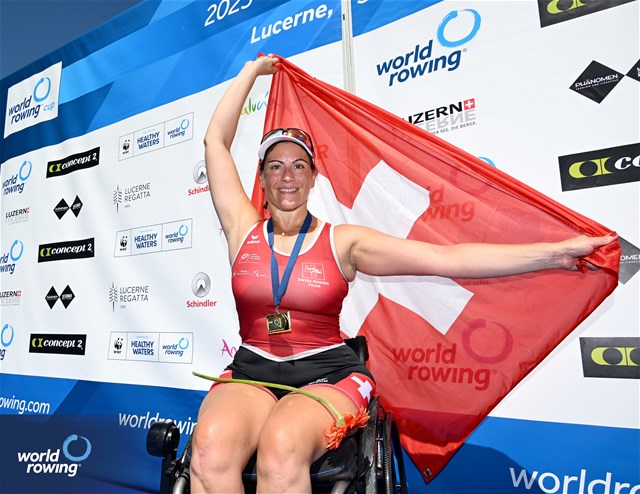 Claire Ghiringhelli, PR1 Womens Single Sculls, Switzerland, Gold, 2025 World Rowing Cup Lucerne, Lucerne, Switzerland / © Detlev Seyb / MyRowingPhoto.com