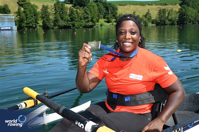 Ahlem Jeddi, PR1 Womens Single Sculls, Tunisia, Bronze, 2025 World Rowing Cup Lucerne, Lucerne, Switzerland / © Detlev Seyb / MyRowingPhoto.com