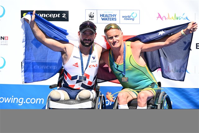 Erik Horrie, PR1 Mens Single Sculls, Australia, Gold, Alexis Sanchez, France, Silver, 2025 World Rowing Cup Lucerne, Lucerne, Switzerland / © Detlev Seyb / MyRowingPhoto.com