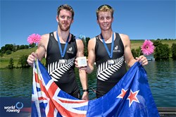Oliver Welch (b), Benjamin Taylor (s), Men's Pair, New Zealand, Silver, 2025 World Rowing Cup Lucerne, Lucerne, Switzerland / © Detlev Seyb / MyRowingPhoto.com