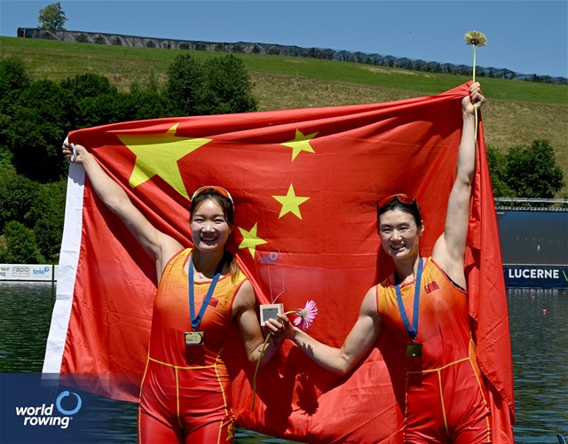 Yunxia Chen (b), Ling Zhang (s), Women's Double Sculls, People's Republic of China, Gold, 2025 World Rowing Cup Lucerne, Lucerne, Switzerland / © Detlev Seyb / MyRowingPhoto.com