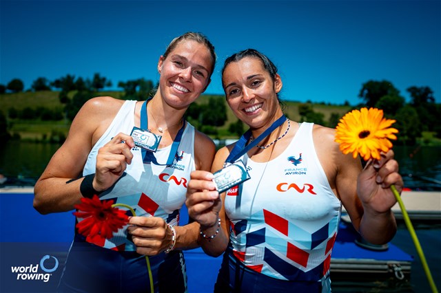 Elodie Ravera Scaramozzino (b), Emma Lunatti (s), Women's Double Sculls, France, Silver, 2025 World Rowing Cup Lucerne, Lucerne, Switzerland / © World Rowing / Benedict Tufnell