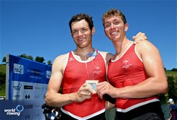 Kai Schaetzle (b), Raphael Ahumada (s), Men's Double Sculls, Switzerland, 2025 World Rowing Cup Lucerne, Lucerne, Switzerland / © Detlev Seyb / MyRowingPhoto.com