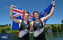 Finlay Hamill (b), Benjamin Mason (s), Men's Double Sculls, New Zealand, Silver, 2025 World Rowing Cup Lucerne, Lucerne, Switzerland / © Detlev Seyb / MyRowingPhoto.com
