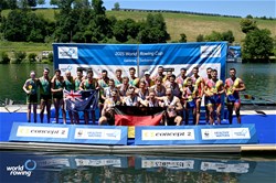 Paul Klapperich (b), Mattes Schoenherr, Benedict Eggeling, Tobias Strangemann, Olaf Roggensack, Julius Christ, Soenke Kruse, Theis Hagemeister (s), Jonas Wiesen (c), Men's Eight, Germany, Gold, Alexander Mcclean (b), Alex Nichol, Jack Robertson, Marcus Emmett, Harry Manton, Angus Widdicombe, Angus Dawson, Patrick Long (s), Nicholas Dunlop (c), Australia, Silver, Mihaita Vasile Tiganescu (b), Laurentiu Danciu, Bogdan Baitoc, Claudiu Neamtu, Dumitru-Alexandru Ciobica, Mugurel Vasile Semciuc,  Constantin Adam, Leontin Nutescu (s), Adrian Munteanu (c), Romania, Bronze, 2025 World Rowing Cup Lucerne, Lucerne, Switzerland / © Detlev Seyb / MyRowingPhoto.com