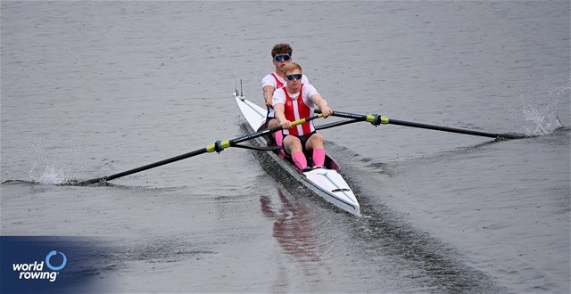Simon Madsen (b), Tobias Kramer Bosnes (s), Under 23 Men's Pair, Denmark, 2025 World Rowing Under 23 Championships, Poznan, Poland / © Detlev Seyb / MyRowingPhoto.com