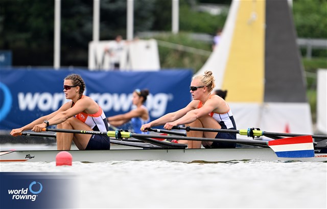 Jente Jongsma (b), Phaedra Van Der Molen (s), Under 23 Women's Double Sculls, Netherlands, 2025 World Rowing Under 23 Championships, Poznan, Poland / © Detlev Seyb / MyRowingPhoto.com