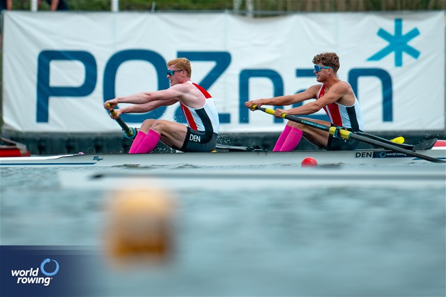 Simon Madsen (b), Tobias Kramer Bosnes (s), Under 23 Men's Pair, Denmark, 2025 World Rowing Under 23 Championships, Poznan, Poland / © World Rowing / Benedict Tufnell