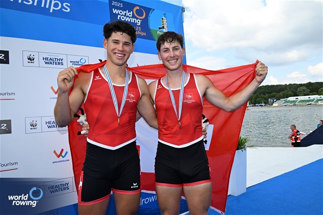 Seric Critchley (b), Nicolas Chambers (s), Under 23 Men's Pair, Switzerland, Bronze, 2025 World Rowing Under 23 Championships, Poznan, Poland / © Detlev Seyb / MyRowingPhoto.com