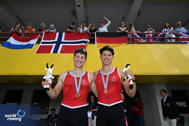 Seric Critchley (b), Nicolas Chambers (s), Under 23 Men's Pair, Switzerland, Bronze, 2025 World Rowing Under 23 Championships, Poznan, Poland / © Detlev Seyb / MyRowingPhoto.com
