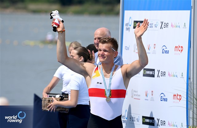 Oliver Holtz, Under 23 Men's Single Sculls, Germany, Silver, 2025 World Rowing Under 23 Championships, Poznan, Poland / © Maren Derlien / MyRowingPhoto.com
