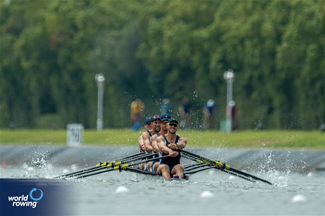 Nathan Phelps (b), Jacob Plihal, Cedar Cunningham, Chris Carlson (s), Men's Quadruple Sculls, United States of America, 2025 World Rowing Championships, Shanghai, China / © World Rowing / Benedict Tufnell