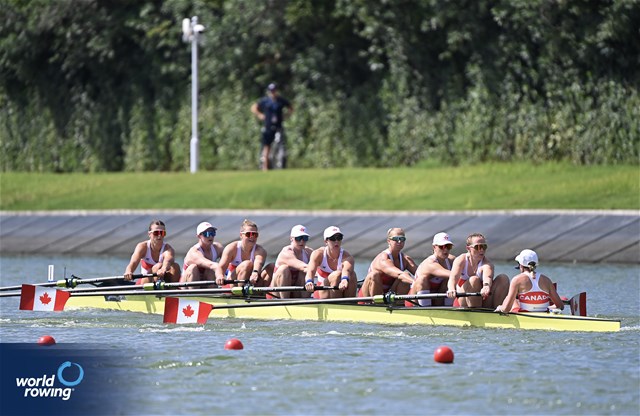 Brenna Randall (b), Cassidy Deane, Parker Illingworth, Alexis Cronk, Caroline De Paiva, Kristen Siermachesky, Sally Jones, Caileigh Filmer (s), Kristen Kit (c), Women's Eight, Canada, 2025 World Rowing Championships, Shanghai, China / © Maren Derlien / MyRowingPhoto.com