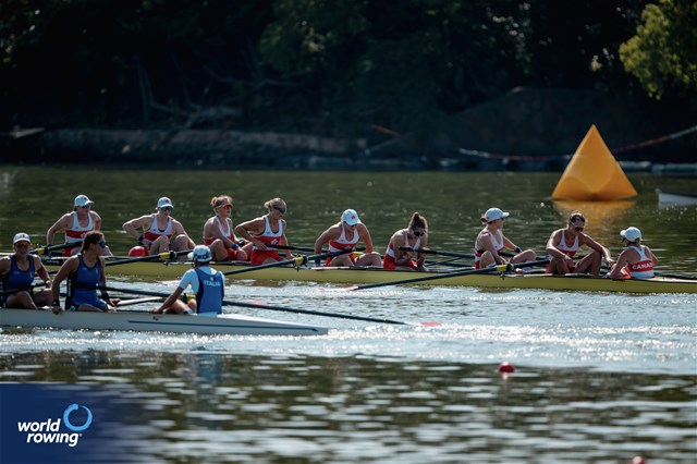 Brenna Randall (b), Cassidy Deane, Parker Illingworth, Alexis Cronk, Caroline De Paiva, Kristen Siermachesky, Sally Jones, Caileigh Filmer (s), Kristen Kit (c), Women's Eight, Canada, 2025 World Rowing Championships, Shanghai, China / © World Rowing / Benedict Tufnell