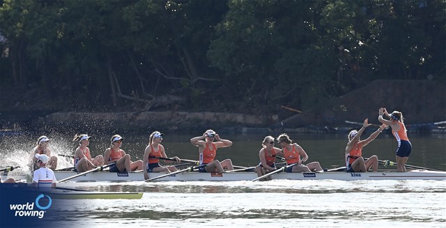 Linn Van Aanholt (b), Nika Johanna Vos, Lisanne Van Der Lelij, Vera Sneijders, Hermijntje Drenth, Ilse Kolkman, Ymkje Clevering, Tinka Offereins (s), Dieuwke Fetter (c), Women's Eight, Netherlands, 2025 World Rowing Championships, Shanghai, China / © Detlev Seyb / MyRowingPhoto.com